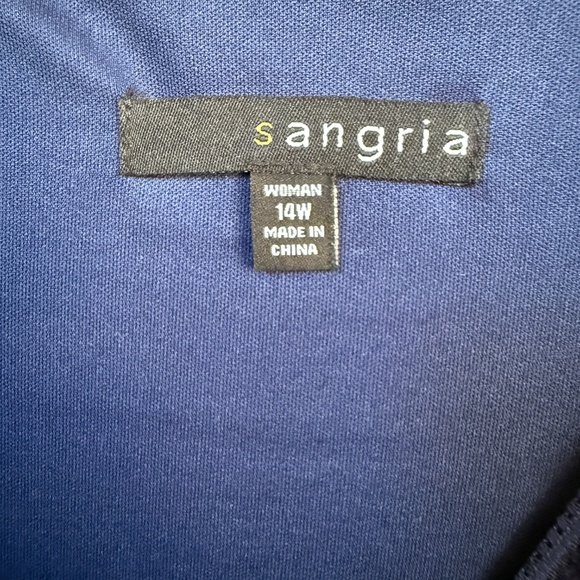 Sangria 14W Navy Lace‎ Fit & Flare Dress 3/4 Sleeve Midi Cocktail Party V-Neck - Picture 3 of 6